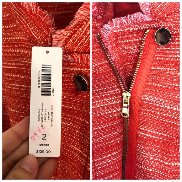 NWT Chico's Textured Fringe Jacket Orange Large/12 - Picture 5 of 8